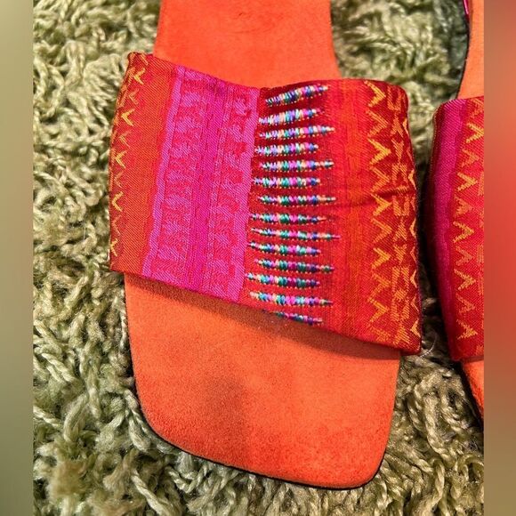 ♥️ STUART WEITZMAN Vintage Leather Orange Red Slip on Open Toe Sandals size 8 - Picture 6 of 13